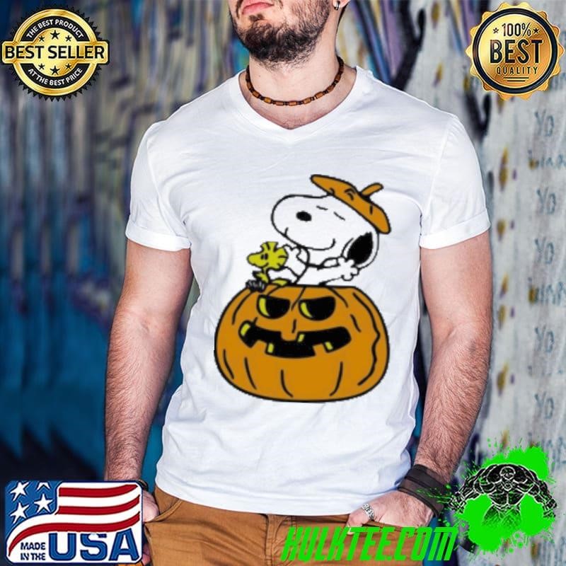 Halloween Pumpkin Snoopy And Woodstock Cartoon Guys V Neck