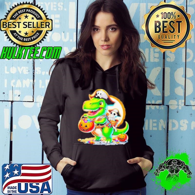 Halloween T Rex Dinosaur Pirate Boy Trick Treat Cartoon Design Hoodie