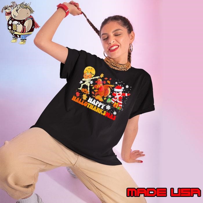 Happy HallowThanksMas Dabbing Santa Thanksgiving Christmas Blood Moon Ladies Tee