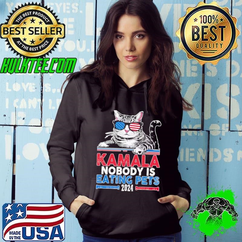 Harris Walz 2024 Nobody Is Eating Pets Cat Sunglasses Usa Flag T-Shirt