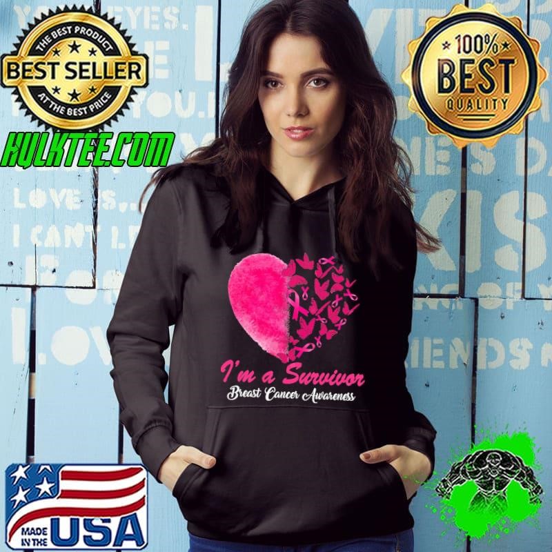 Heart I'm A Survivor Breast Cancer Awareness Month Butterflies Hoodie
