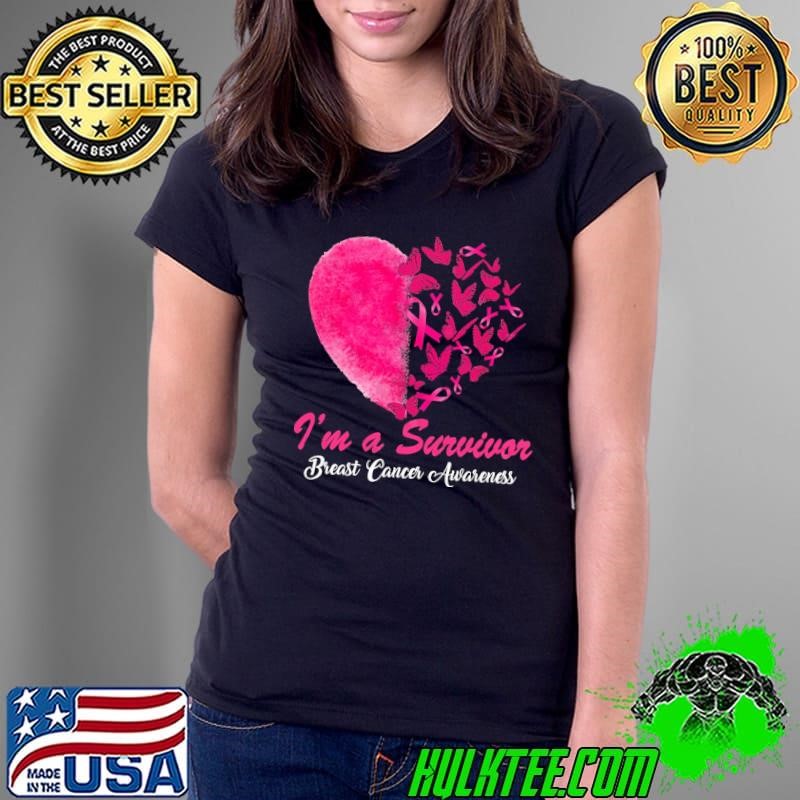 Heart I'm A Survivor Breast Cancer Awareness Month Butterflies Ladies Tee