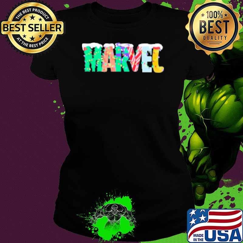 Holiday Marvel Logo Christmas Light Ladies tee