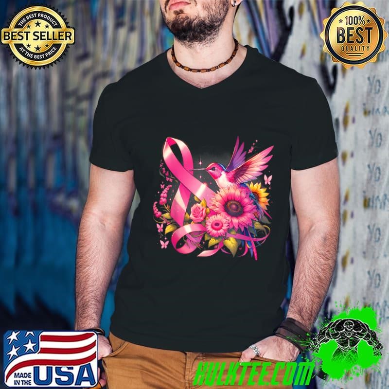 Hummingbird Pink Ribbon Breast Cancer Awareness Support T-Shirt