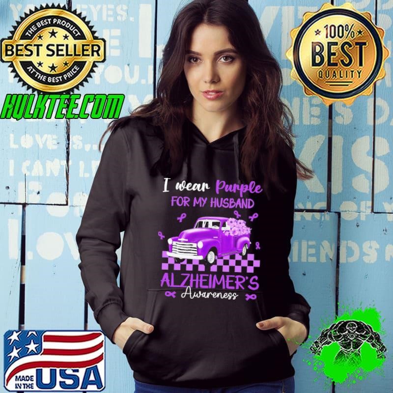 I Wear Purple for My Husband Alzheimer Awareness Car Flowers T-Shirt