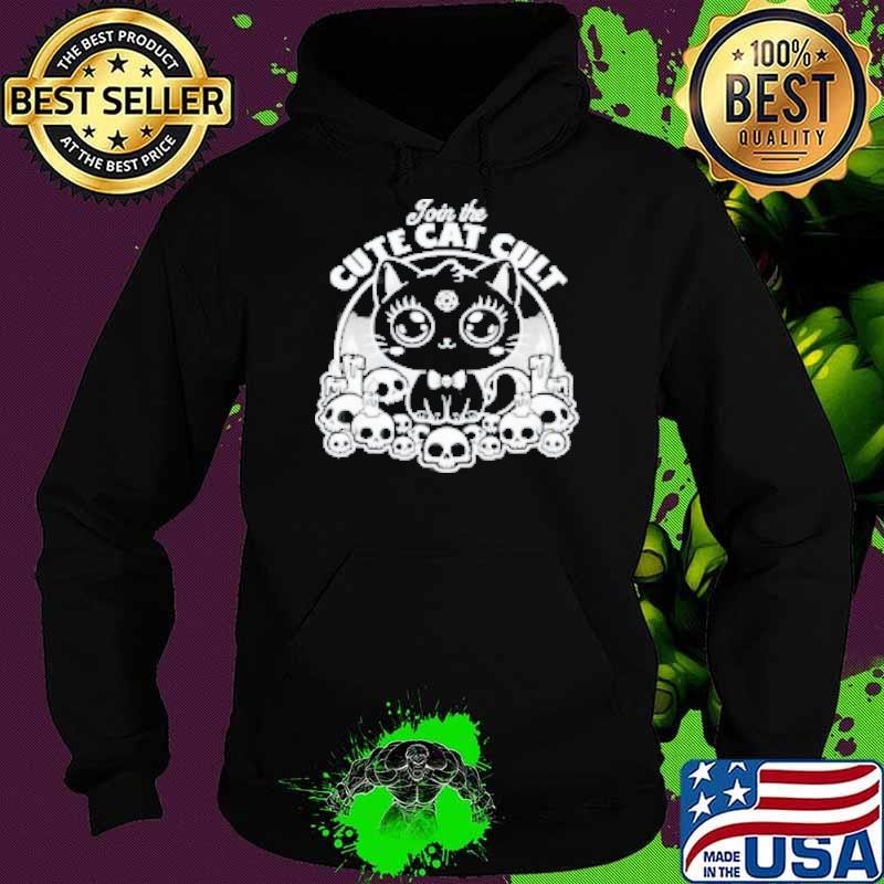 Join The Cute Cat Cult Black And White Skull Hoodie