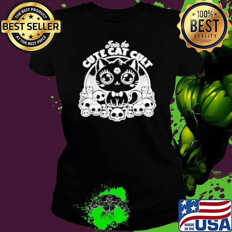 Join The Cute Cat Cult Black And White Skull Shirt