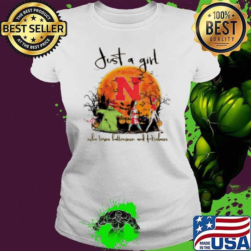 Just A Girl Who Love Halloween And Nebraska Huskers Football Ladies tee