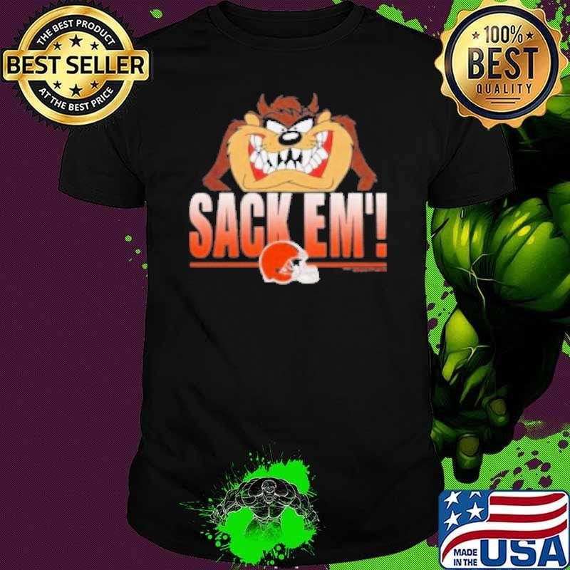 Looney Tunes Taz Tasmania Sack Em' X Cleveland Browns Shirt