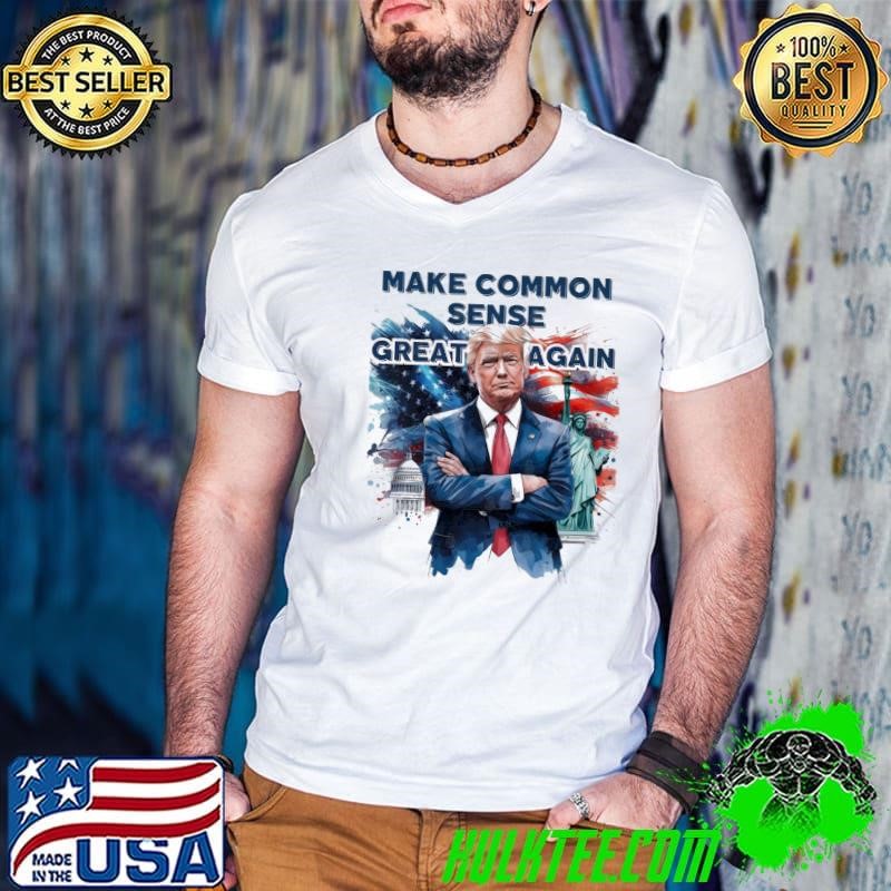 Make Common Sense Great Again Trump Watercolor Usa Flag Guys V Neck