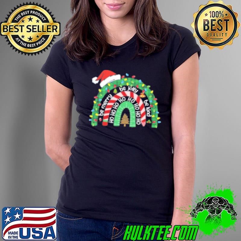 Personalized Be Merry Be Jolly Be Kind Christmas Teacher Ladies Tee