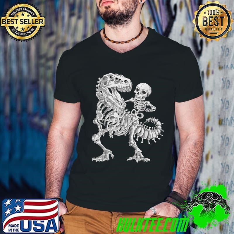 Skeleton Riding Dinosaur Halloween T-Shirt