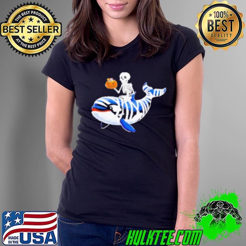 Skeleton Riding Mummy Orca Halloween Candy Whale Ladies Tee