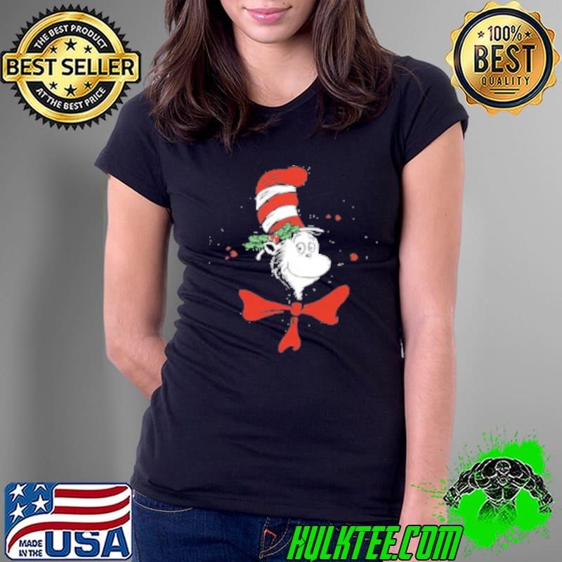 The Cat In The Hat With A Christmas Wreath Teacher Ladies Tee