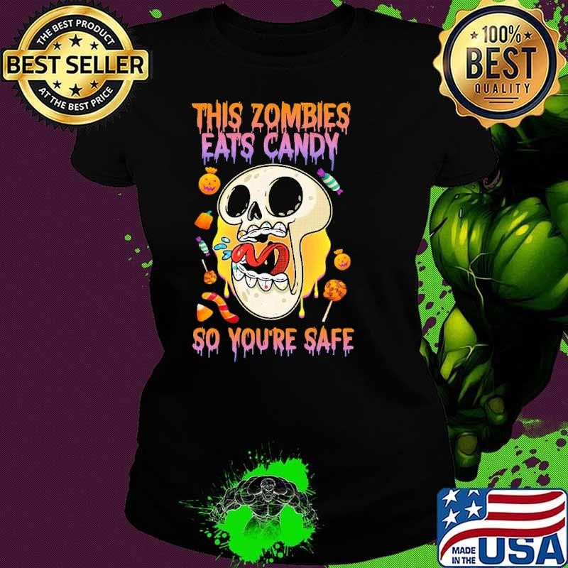 This Zombies Eats Candy So You're Safe Retro Zombie Foodie Ladies tee
