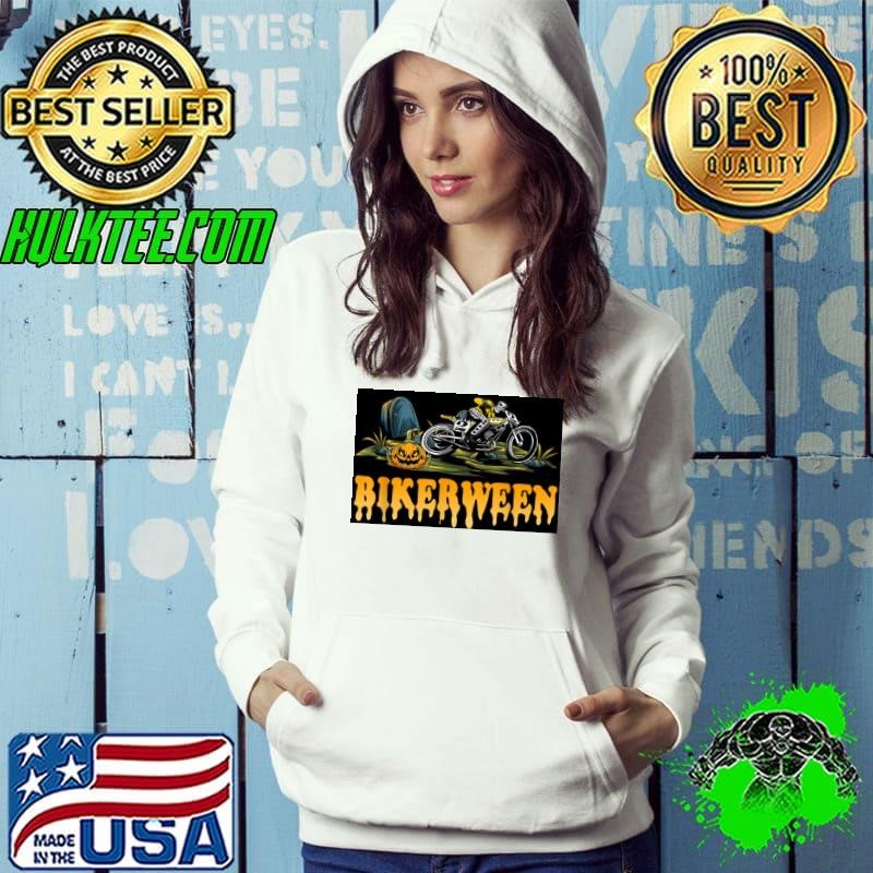 skeleton riding motorcycle bikerween halloween Pumpkin Hoodie