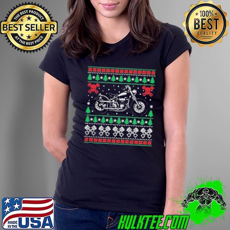 American Motorcycle Cool Biker Ugly Christmas Sweater Gift Motorcross Motorcycle Biker Christmas Ladies Tee