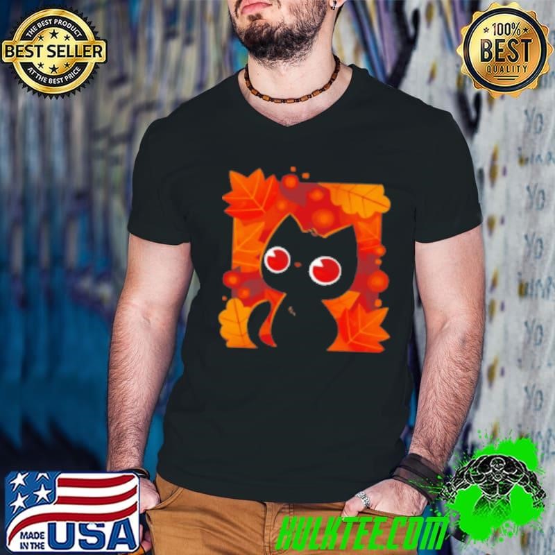 Autumn Leaves And A Black Cat Autumn Lights Shirt