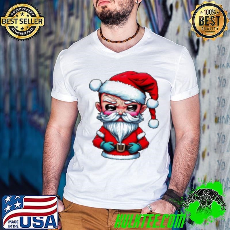 Awesome Angry Santa Claus Cartoon Character Holding a Cup Shirt