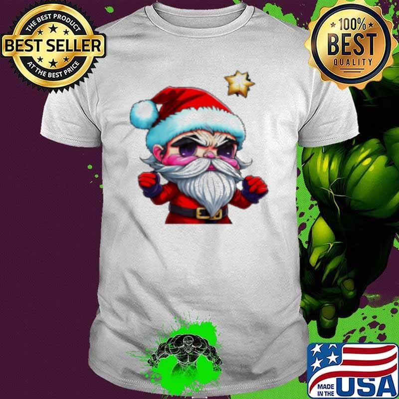 Awesome Cartoon Character Dressed as Santa Claus with Red Beard and Eyes Shirt