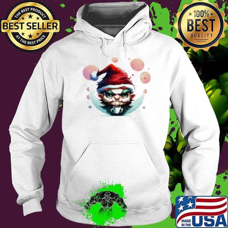 Awesome Cartoon Character Enjoying Coffee with Santa Hat Hoodie