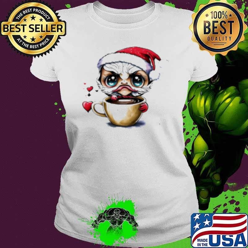 Awesome Cartoon Character in Santa Claus Hat Drinking Iced Coffee Ladies tee