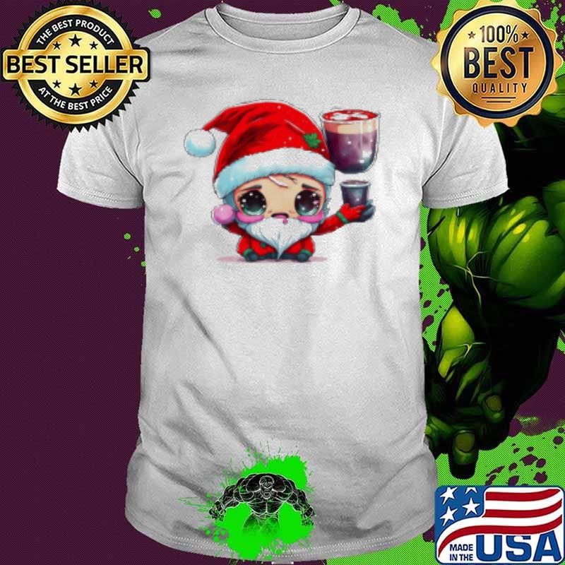 Awesome Cartoon Santa Claus Character with Cups of Liquid Shirt