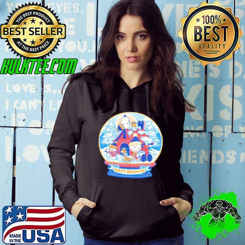Awesome Peanuts a snowy winter scene with Charlie Brown Snoopy and Woodstock holiday snow globe Hoodie