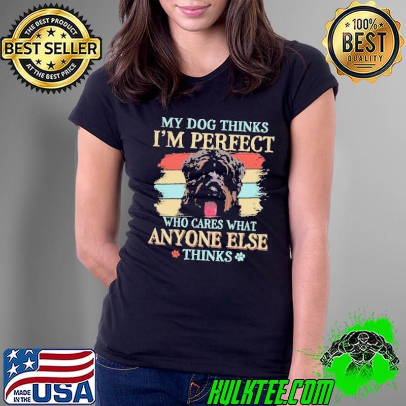 Bouvier Des Flandres my dog thinks Im perfect who cares what anyone else thinks Ladies Tee