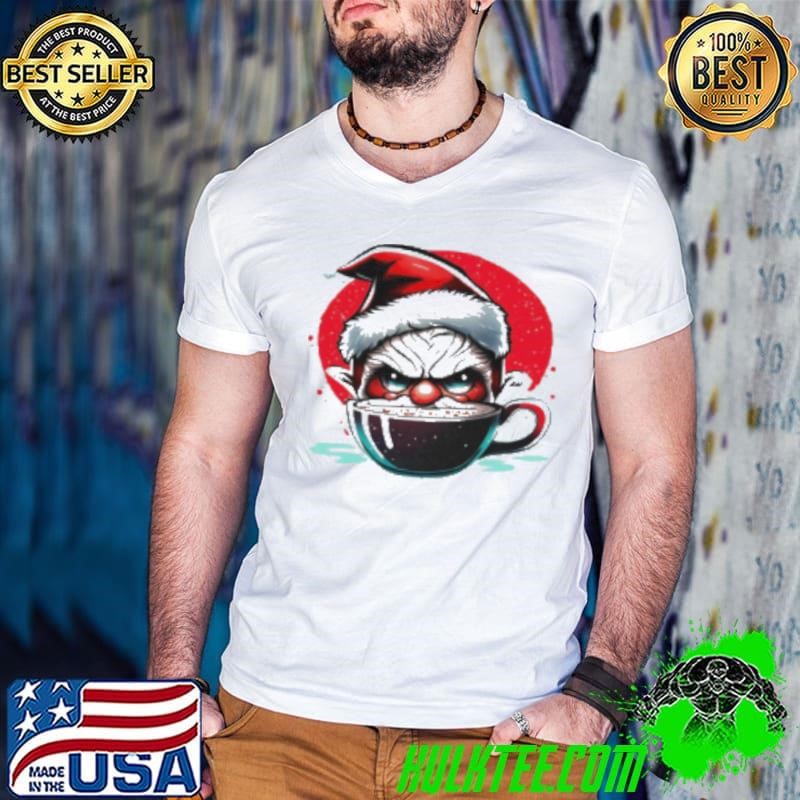 Cartoon Character Enjoying Hot Cocoa in a Santa Hat Shirt