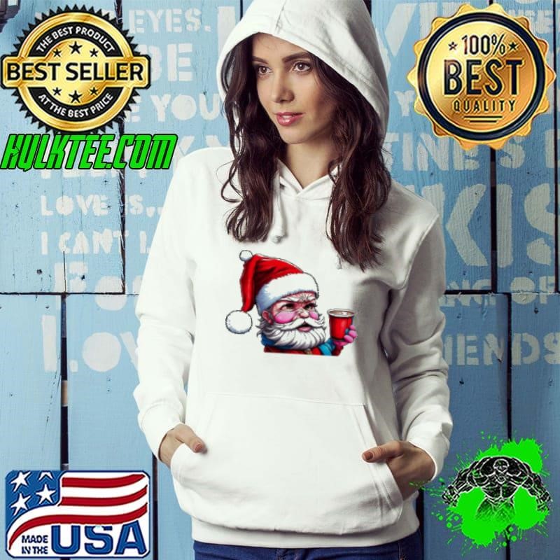 Cartoon Santa Claus with Iced Coffee Cup Hoodie