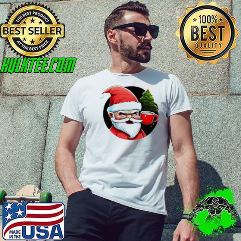 Cartoon Santa Claus with Iced Coffee and Christmas Trees Unisex