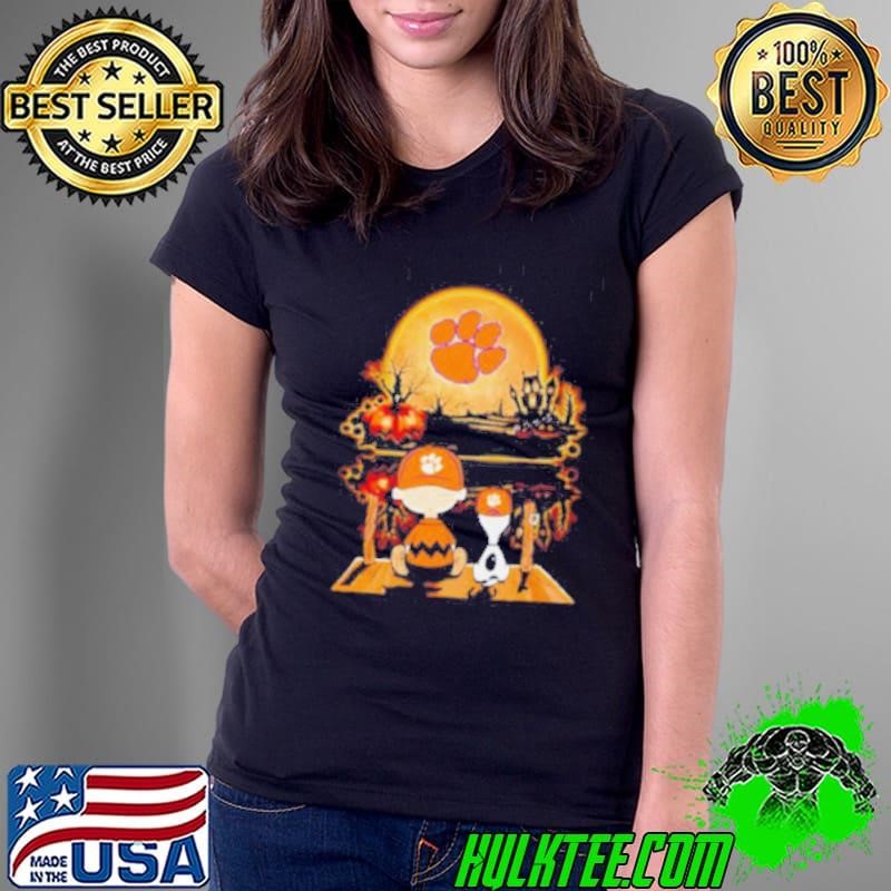Charlie Brown and Snoopy watch Clemson Tigers moon Halloween Ladies Tee