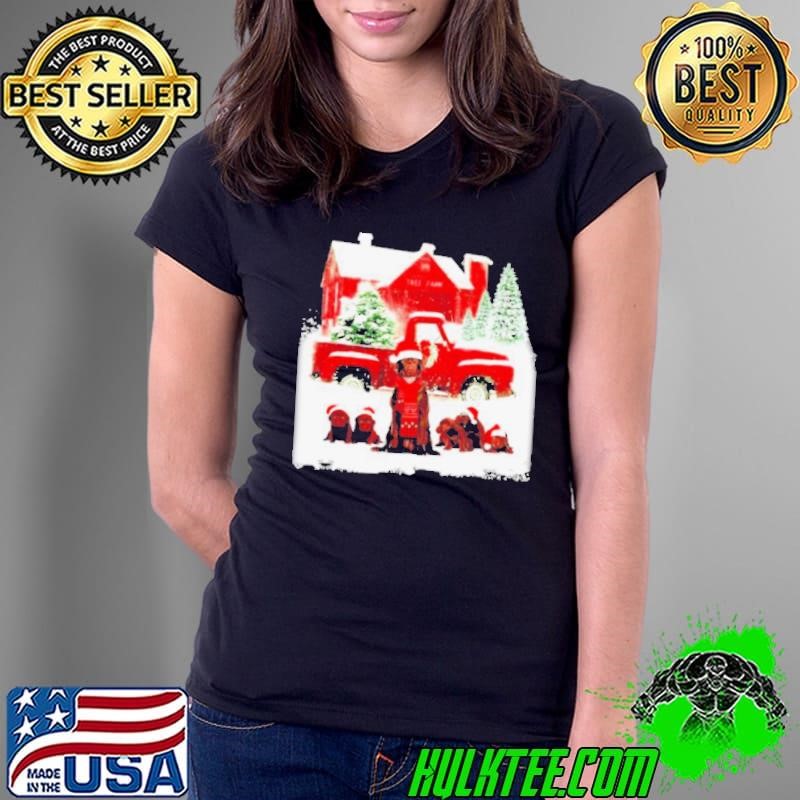 Chocolate Labrador Santa hat red Truck tree farm Christmas shirt