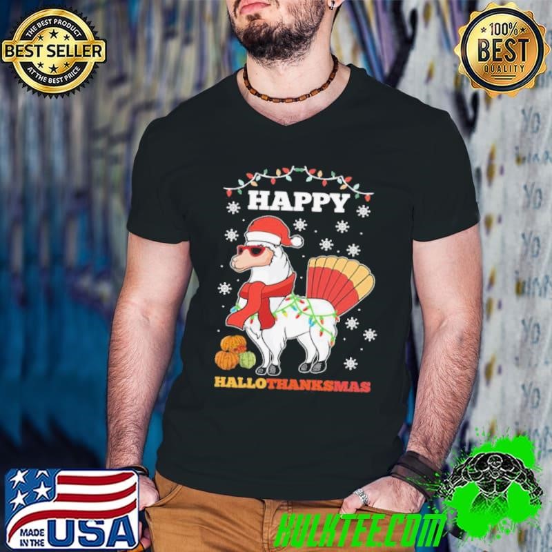 Christmas Happy HallothanksMas Turkey Llama Xmas shirt
