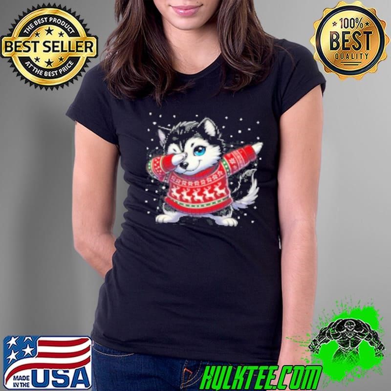 Christmas Husky Lover Funny Husky Ugly Christmas Ladies Tee