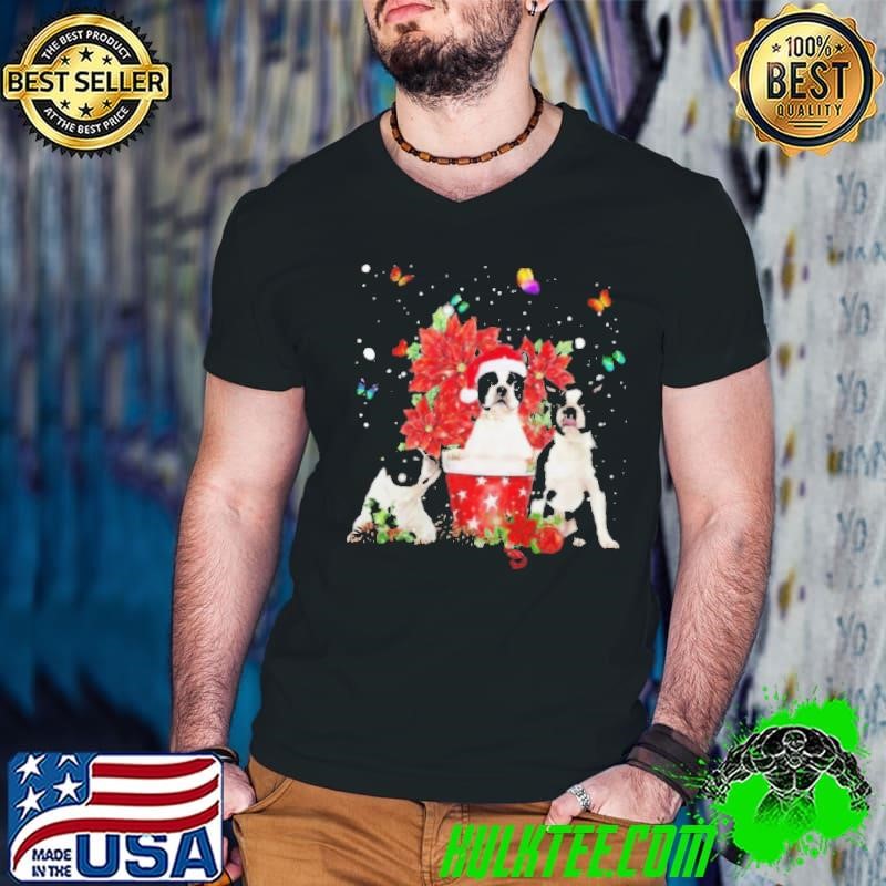 Cute Boston Terrier With Poinsettia Flower Christmas shirt