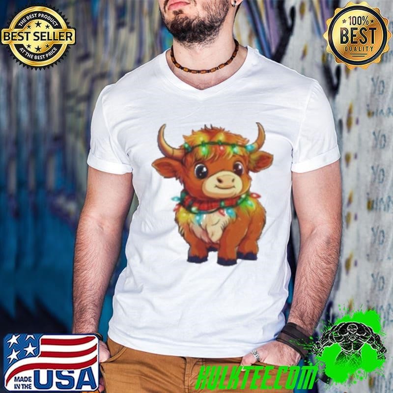 Cute Christmas Lights Baby Scottish Highland Cow Shirt