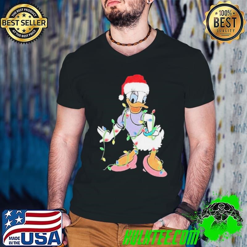 Duck Daisy hat Santa happy lights Merry Christmas Guys V Neck
