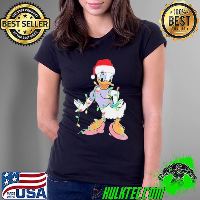 Duck Daisy hat Santa happy lights Merry Christmas Ladies Tee Duck Daisy hat Santa happy lights Merry Christmas Ladies Tee