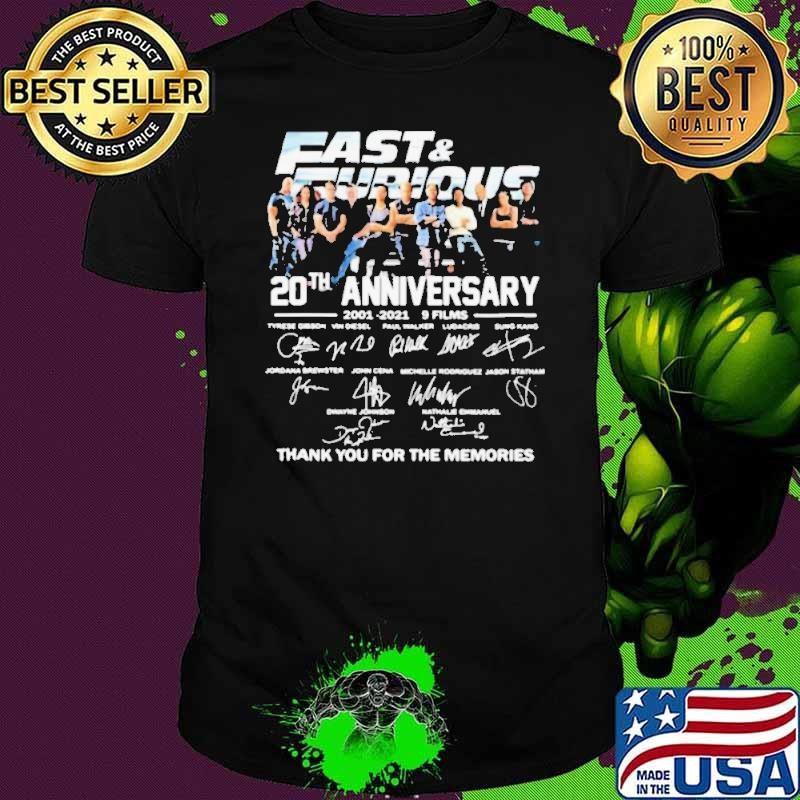 Fast And Eurious 20th Anniversary 2001 2021 Thank You For The Memories Signature shirt