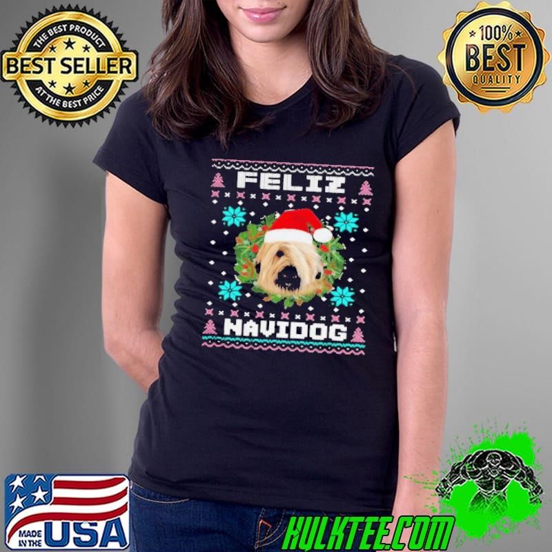 Feliz Navidog Briard Dog Santa Hat Funny Ugly Christmas shirt
