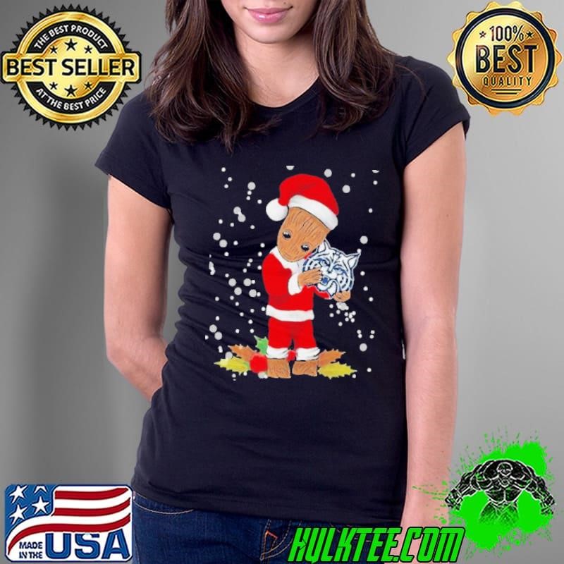 Funny Baby Groot Santa Hug Arizona Wildcats Christmas Ladies Tee