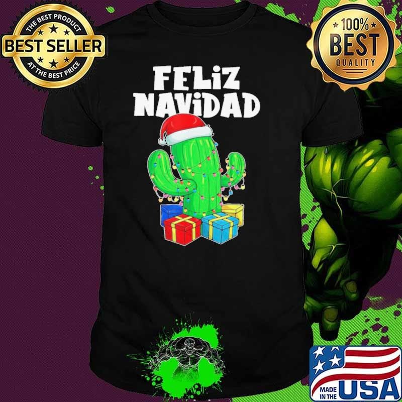 Funny Feliz Navidad Cactus Tree Lights Spanish Pajama Christmas shirt