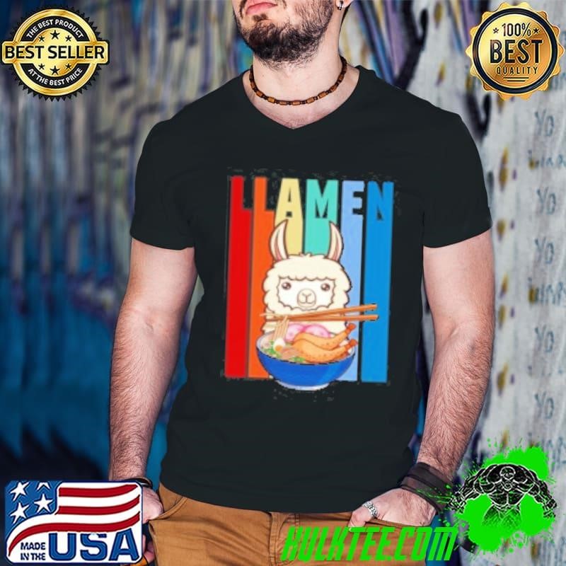Funny Llamen Cute Llama Eating Ramen Lover Vintage Shirt