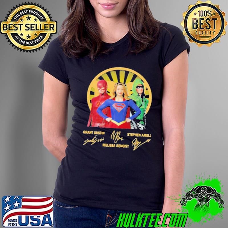 Grant Gustin Melissa Benoist Stephen Amell Heros Signuature Ladies Tee