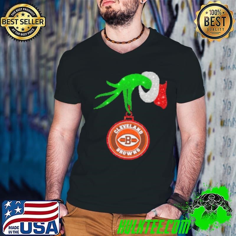 Grinch Hand Holding Cleveland Browns Christmas Guys V Neck