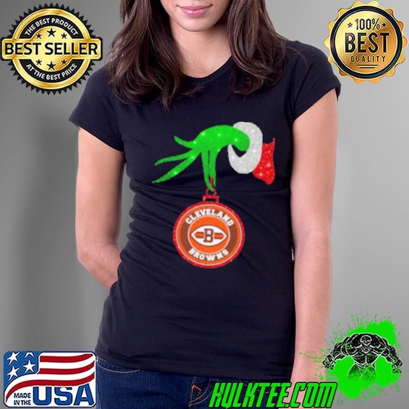 Grinch Hand Holding Cleveland Browns Christmas Ladies Tee Grinch Hand Holding Cleveland Browns Christmas Ladies Tee