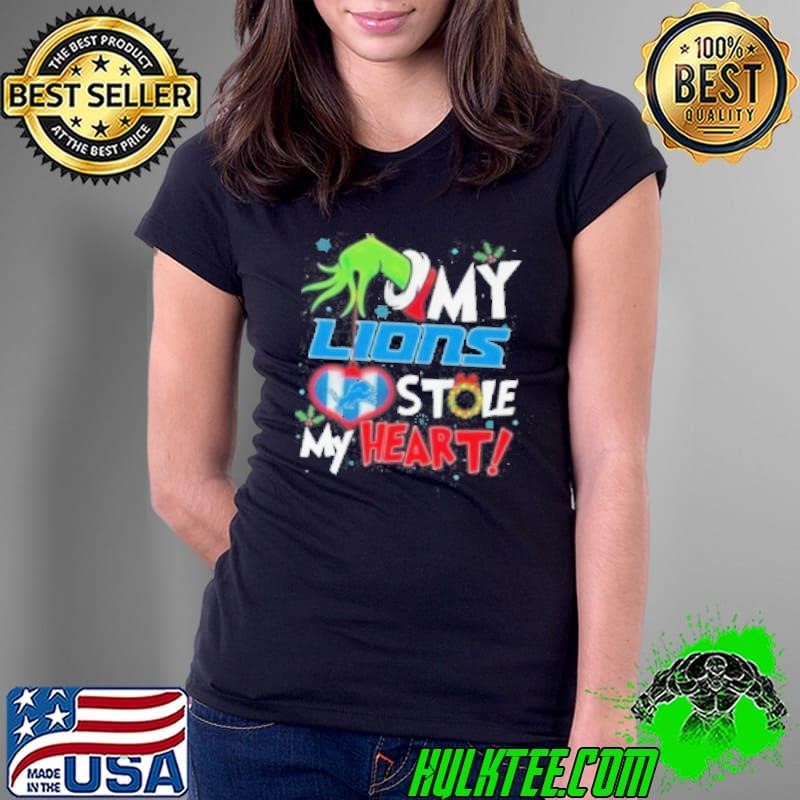 Grinch Hand My Detroit Lions Stole My Heart Football 2024 Ladies Tee