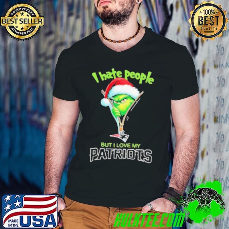 Grinch I hate people but I love my New England Patriots Christmas shirt
